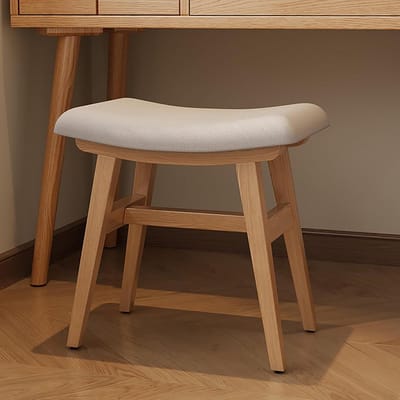 Gestoffeerde Kapkruk - Voetenbank Poef - Make-up Zitten - Massief Houten Poot - 42x24x42cm - Grijs