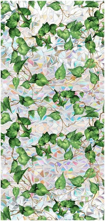 SnelShoppen - Rainbow Ivy Leaves Privacy Film - Decoratieve Raamfolie 3D Groene Bladeren - PVC Zonwering Stained Glass Stickers - Niet-Plakkerig Stati