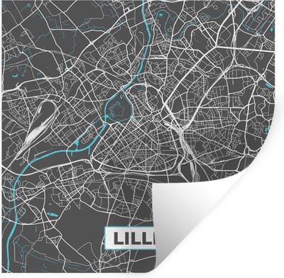 Muurstickers - Sticker Folie - Lille - Frankrijk - Plattegrond - Kaart - Stadskaart - 100x100 cm - Plakfolie - Muurstickers Kinderkamer - Zelfklevend Behang XXL - Zelfklevend behangpapier - Stickerfolie