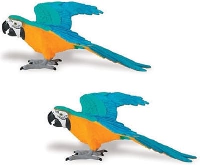 Safari LTD speelgoed papegaai/ara - 2x - blauw/geel - kunststof - 10 cm - speelgoed figuur
