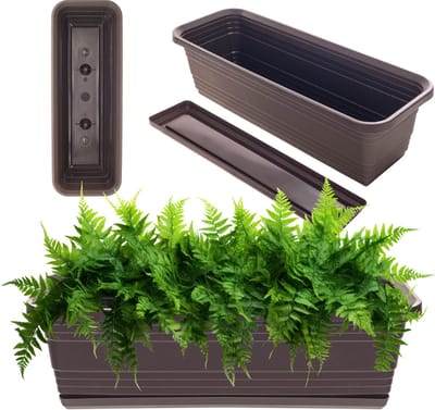 KADAX Wamat, set met onderzetter, met of zonder bloembakhouders, van kunststof, plantenbak, balustrade, bloempot (mokka, 50 cm)