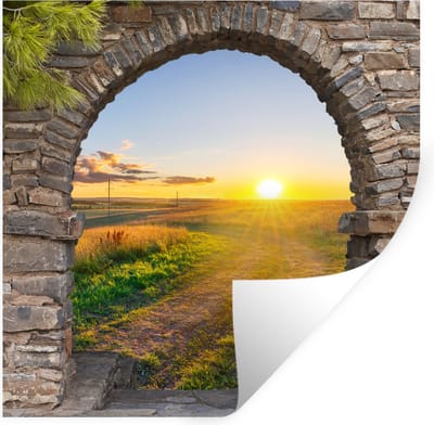 Muurstickers - Sticker Folie - Platteland - Zon - Doorkijk - Landschap - 100x100 cm - Plakfolie - Muurstickers Kinderkamer - Zelfklevend Behang XXL - Zelfklevend behangpapier - Stickerfolie