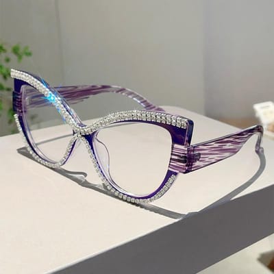 KAMMPT Cadre Décoratif Multicolore Lunettes de Vue Tendance Rayées Sans Ordonnance Lunettes Chic Design Cristal Lunettes pour Dames pour Dames