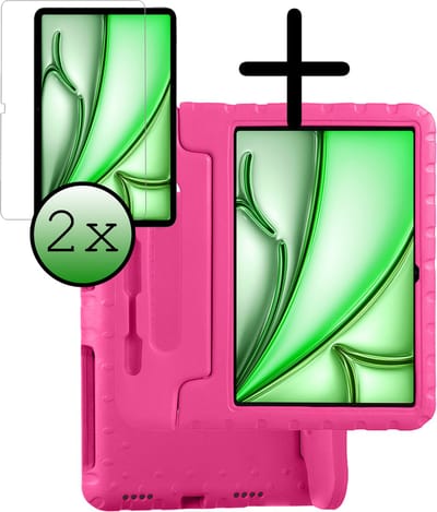 Hoesje Geschikt voor Apple iPad Air 6 (2024) - 11 inch - 6e Generatie - M2 - Met 2x Screenprotector - Kinderhoes Shockproof Bumper - Kidsproof Case - Tablet Hoes - Kinder Hoes Cover - Roze
