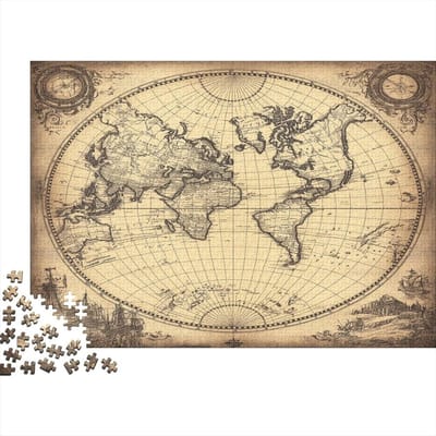 Wereldkaart Puzzel - Educatief Spel - Ontspanning Thuis - Vintage Stijl - 1000 Stukjes - Multicolor