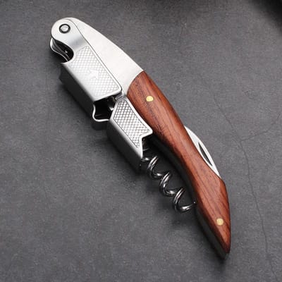 Houten Handvat Kurkentrekker Professionele Wijnopener Draagbare Schroefkurkentrekker Multifunctionele Bierdop Flesopener Keuken Bar Hulpmiddel black