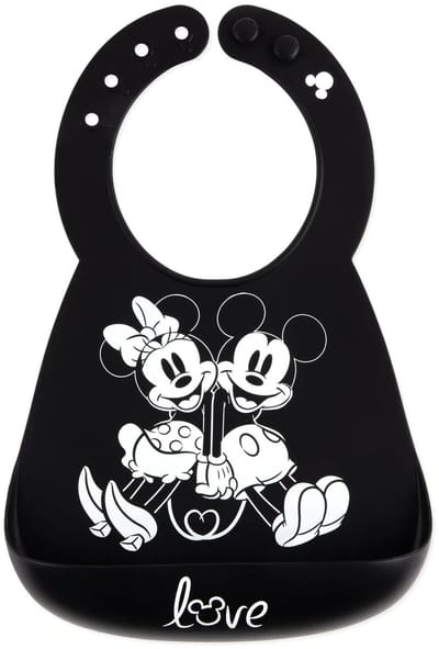Bumkins Disney Mickey en Minnie Mouse Silicone Bib - Siliconen Slab met Opvangbakje - Slabbetje voor Baby en Peuter - Waterdicht - Verstelbaar - Vaatwasserbestendig - Platina Siliconen - BPA-vrij - Baby Led Weaning BLW - Zwart - 6-24 maanden