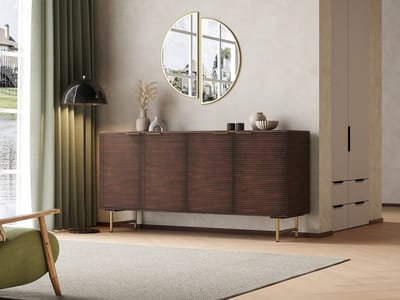 Vente-unique Dressoir met 4 deuren van mangohout en goudkleurig metaal - Donker naturel - SORDANA van Maison Céphy