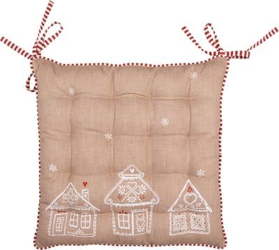 Clayre & Eef Stoelkussen Foam 40x40x4 cm Bruin Katoen Gingerbread house