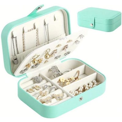 Boîte à bijoux double couche de voyage, Boîte de rangement pour bijoux, Boîte organisateur à bijoux à fermeture à pression M-sky Blue
