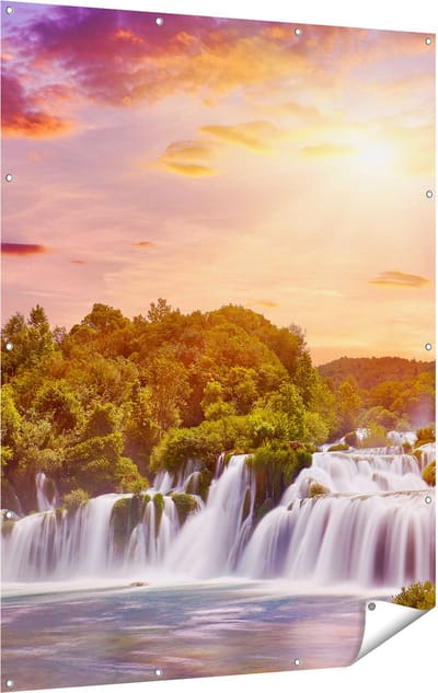 Gards Tuinposter Watervallen in het Bos - 120x160 cm - Tuindoek - Tuindecoratie - Wanddecoratie buiten - Tuinschilderij