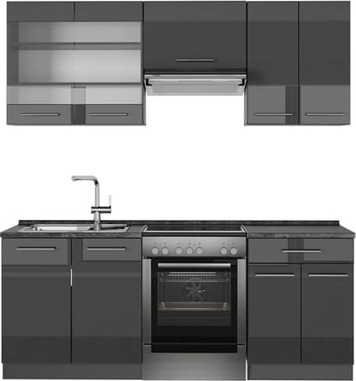 Vicco Fame-Line Complete keukeneenheid – 200 cm zonder werkblad Antraciet Hoogglans