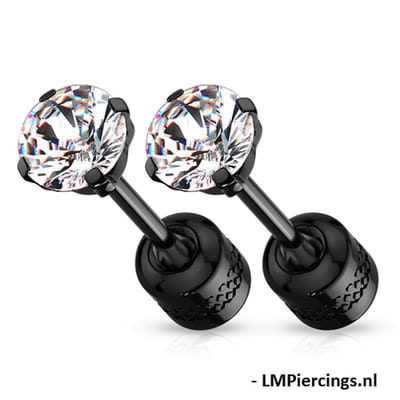 Oorbellen 2-zijdig te dragen 0.8x3 - zwart - LMPiercings