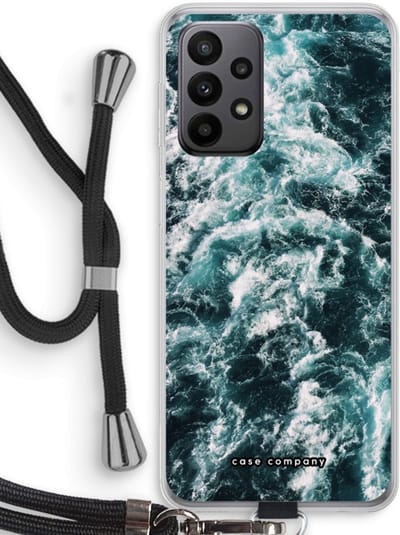 Hoesje met koord geschikt voor Samsung Galaxy A23 hoesje met Koord - Zee golf - Telefoonhoesje met Zwart Koord - Bescherming aan alle Kanten en Over de Schermrand