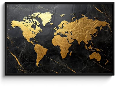 Poster in lijst - Fotolijst 120x80 cm - Posters - Wereldkaart - Goud - Marmer - Posterlijst zwart - Decoratie - Wanddecoratie woonkamer - Muurdecoratie slaapkamer