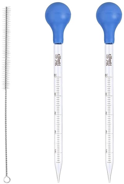 2 Glazen Pipetten met Rubber Bol en Reinigingsborstel, 10ml, Voor Laboratorium, Voedsel en Onderzoek, Precisie en Gebruiksgemak