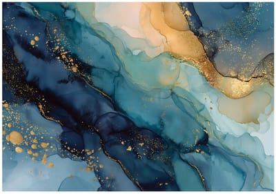 WALLARENA - Behang 150x105 cm - Fotobehang - Vliesbehang - blauw marmer met gouden accenten - voor slaapkamer en woonkamer - halfmatte afwerking - blauw en goud
