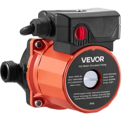 Pompe de recirculation d'eau chaude, 38 LPM, Système de pompe circulateur à circulation instantanée, Contrôle 3 vitesses, 100W, AC 220-240V, Adaptateur G3/4 po vers G1/2 po, Fonte