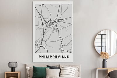Canvas schilderij 120x180 cm - Wanddecoratie Kaart – Plattegrond – Stadskaart – Philippeville – België – Zwart Wit - Muurdecoratie woonkamer - Slaapkamer decoratie - Kamer accessoires - Schilderijen