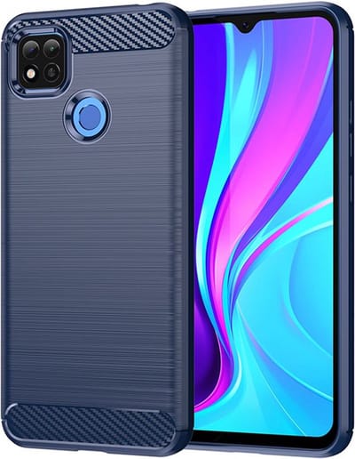MobyDefend Hoesje - Geschikt voor Xiaomi Redmi 10A - TPU Backcover - Geborstelde Metaal & Carbon-Look - Blauw