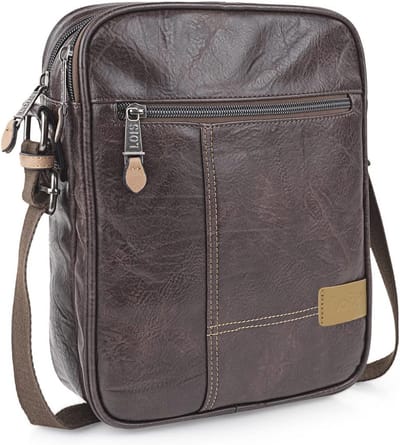 Heren Schoudertas Bruin Compact Canvas en Kunstleer