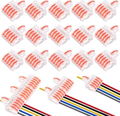 Set van 15 Aansluitterminals, 1-op-5 Kabelverbindingen met Hefboom, Kabelclips voor Flexibele en Starre Kabelverbindingen