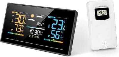 Weerstation Binnen en Buiten - Weerstation Draadloos Binnen Buiten - Weerstation met Buitensensor - Zwart met Wit
