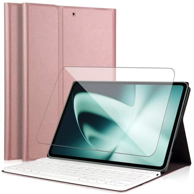Hoes met toetsenbord geschikt voor OnePlus Pad / Oppo Pad 3 / Oppo Pad 2 - Screen Protector GlassGuard - Keyboard Book Case Cover Hoesje Rose & Screenprotector