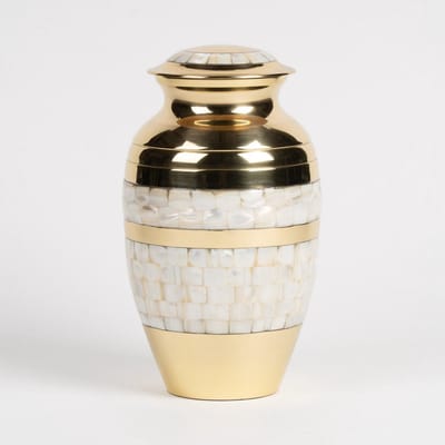 Messing Urn Groot 3 liter Goudkleurig met Parelmoerinleg - Urn voor Menselijke As - Crematie Urn voor As Volwassenen - Dieren Urn voor As Crematie - Urn Hond - Urn Kat