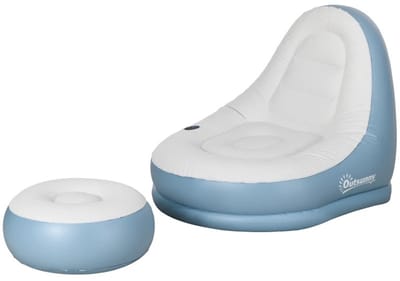 LUMÉ STORE Opblaasbare Bank - Loungestoel - Hocker - Poef - Bekerhouder - 80kg - 125x100x87 - Draagbaar - Camping & Thuis - Blauw