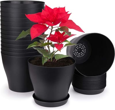 Ynkkvre - 10x Bloempotten met Schotel – 14 cm Ronde Plantenpotten van Kunststof – Plantenbakken met Schotels voor Huis, Tuin, Bloemen en Vetplanten (14 x 12 cm, Zwart)