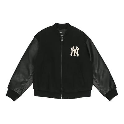 MLB Logo Basique New York Yankees Brodé Col Baseball Manches Longues Vintage Veste de Baseball Vêtements Unisexes Noir 3AJP12016-50BKS S black