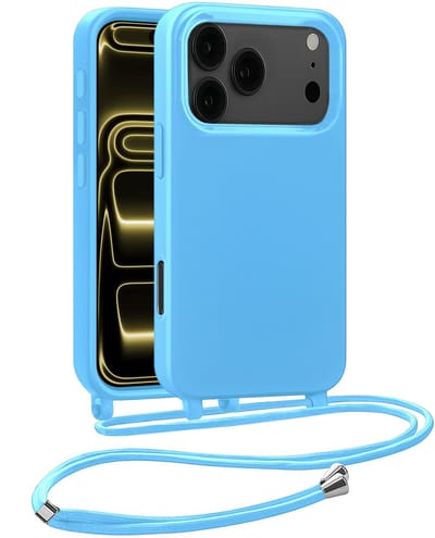 Hoesje Geschikt voor iPhone 17 Pro Hoesje Met Koord Siliconen Case - Hoes Geschikt voor iPhone 17 Pro Backcover Met Afneembaar Koord - Lichtblauw