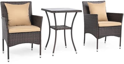 Balkonset 2 personen - Tuinset - Bistroset - Mix Bruin - Weerbestendig - 3 delig - Tuintafel en 2 stoelen - 2 personen