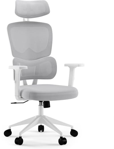 SENSE7 VENO - Ergonomische Bureaustoel - Verstelbare Rugleuning - Armleuningen en Hoofdsteun - Comfortabel en Duurzaam Bureau Stoel - tot 185 cm en 120 kg - Bureaustoelen voor Volwassenen - Wit en Grijs