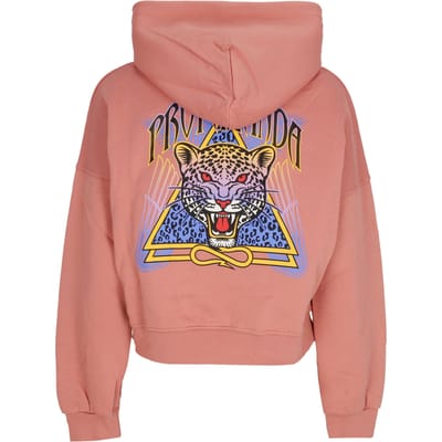 Vrouwen korte Hoodie W Driehoek Jaguar Croptop Hoodie Clay
