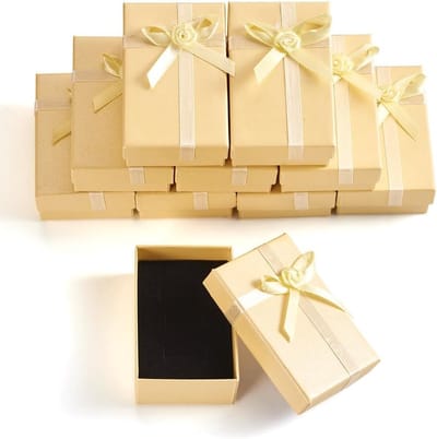 Dailygoods- Sieraden Doos 12 Stuks - Kartonnen Verpakking - Rechthoekig - Lichtgewicht - Hoogwaardig Materiaal - Champagne Geel - 80x50,5x27 mm - Geschenkdoos