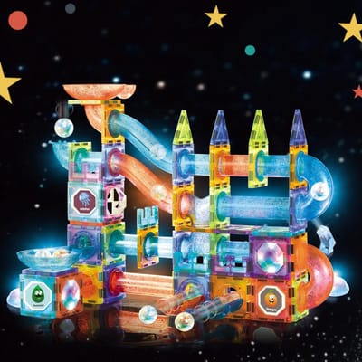 OUYLAF Magnetic Tiles - magna tiles - Knikkerbaan - Magnetisch Speelgoed - Montessori - magnetic tiles knikkerbaan - Met LED-verlichting - Magnetic toys - 142pcs