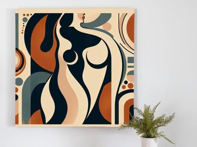 Abstract dikke dames schilderij | Volumineuze vreugde: een abstracte viering van vrouwelijke kracht | Kunst - 30x30 centimeter op Dibond | Foto op Dibond