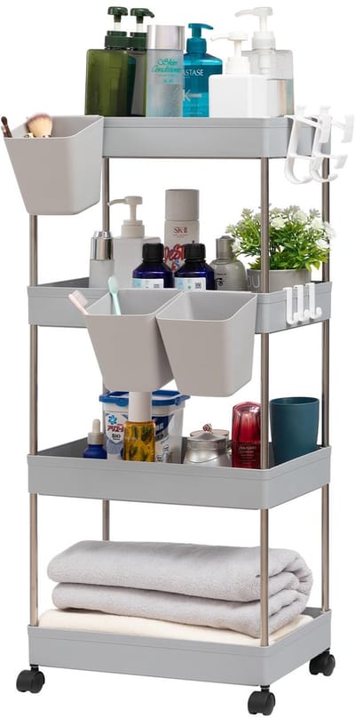 Unyqoos ® Multifunctionele 4-Lagen Opbergtrolley met Wielen voor Keuken, Badkamer en Kantoor