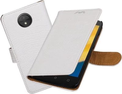 BestCases.nl Motorola Moto C Plus Krokodil booktype hoesje Wit
