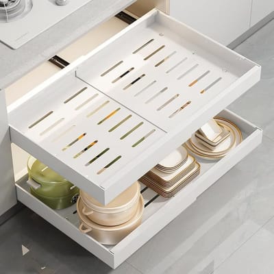 La'Moussawi ® Telescoop Lade Systeem voor Keukenkasten en Badkamers zonder Boren