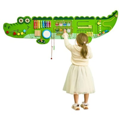 VEVOR 9-in-1 Montessori Busy Board, Montessori Motorische Vaardigheden Bord voor Vroegtijdige Ontwikkeling, Houten Sensorisch Wandpaneel voor Kinderen van 3-12 Jaar, Krokodillen Wandspel voor Kleuterspeelzaal