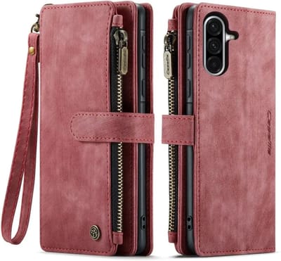 CaseMe C30 Hoesje Geschikt voor Samsung Galaxy A56 | Wallet Zipper Book Case met Pasjeshouder | Beschermhoes met Portemonnee | Rood