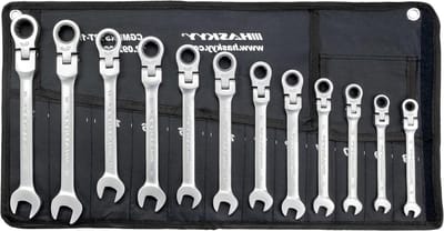 Ratchet spanner set - 12 piece with hinge - 8-19 mm