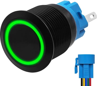 ProRide Metalen Drukschakelaar 12V ON-OFF - 19mm - Aan/uit schakelaar met Aansluitkabel - Spatwaterdicht - 12V/24V - LED Indicatie Groen