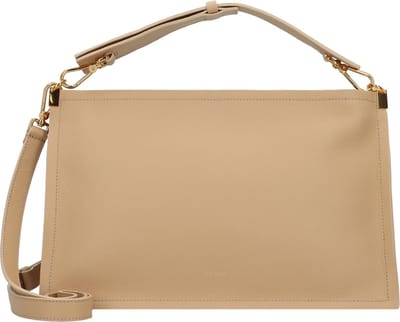 COCCINELLE Leren Handtas Schoudertas Snip Handbag Double Grainy Leather Fre. Beige / Sunri