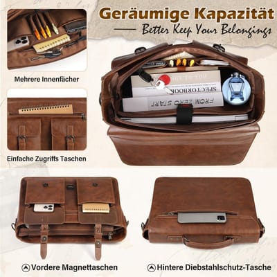 Waterdichte Laptoptas 15.6 inch Schoudertas Heren Dames - Vintage Koerierstas voor Werk & School