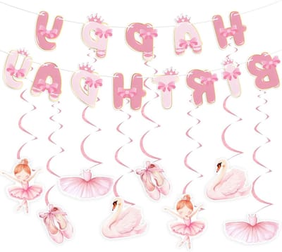 Verjaardagsdecoraties voor Ballerina Feest: Tutu, Banner en Swirl Versieringen voor 2e Verjaardag van een Dansende Prinses