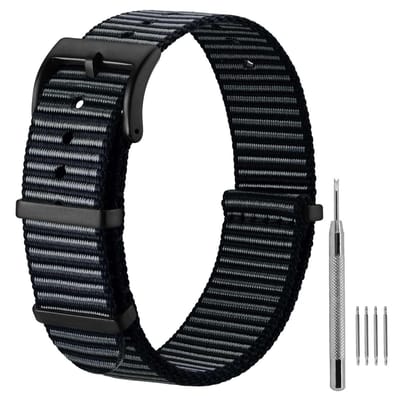 Dailygoods- Horlogebandje Ademend Nylon - 18/20/22 mm - Militaire Stijl - Lichtgewicht - Verstelbaar - Robuuste Metalen Ring - Horlogeriem